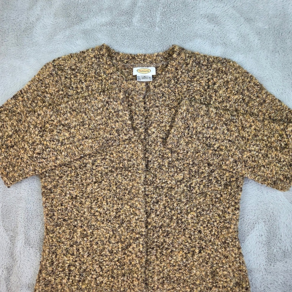 Talbots Wool Cardigan Womens M Boucle Snap Front Long Sleeve Knit Sweater Brown